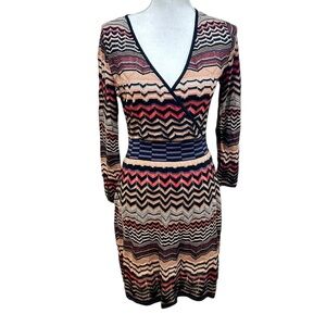 M by Missoni Multicolor browns Chevron Long Sleeve Dress size 6